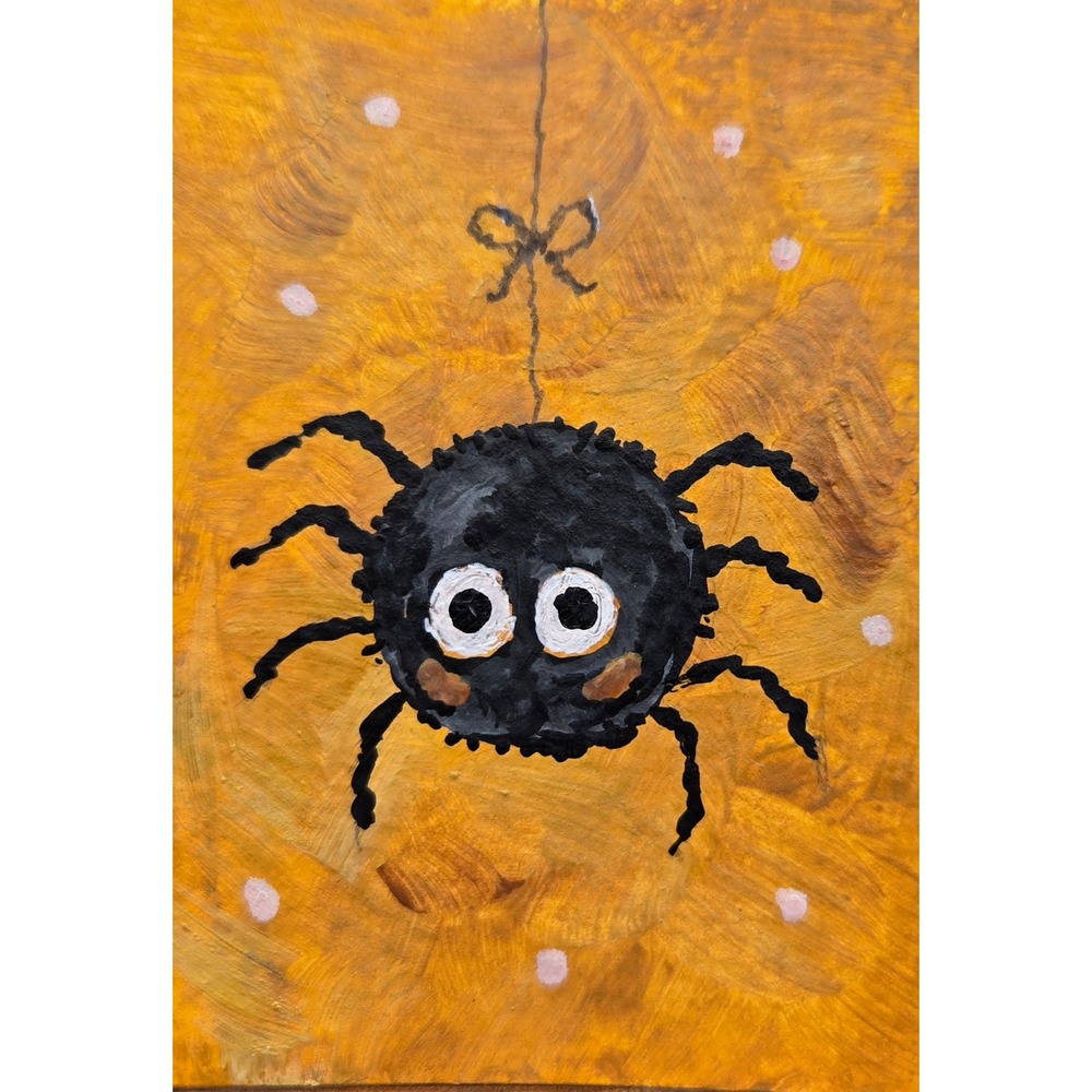ACEO Spider Acrylic Painting Art 2.5x3.5 Orange Black Original OOAK Signed
